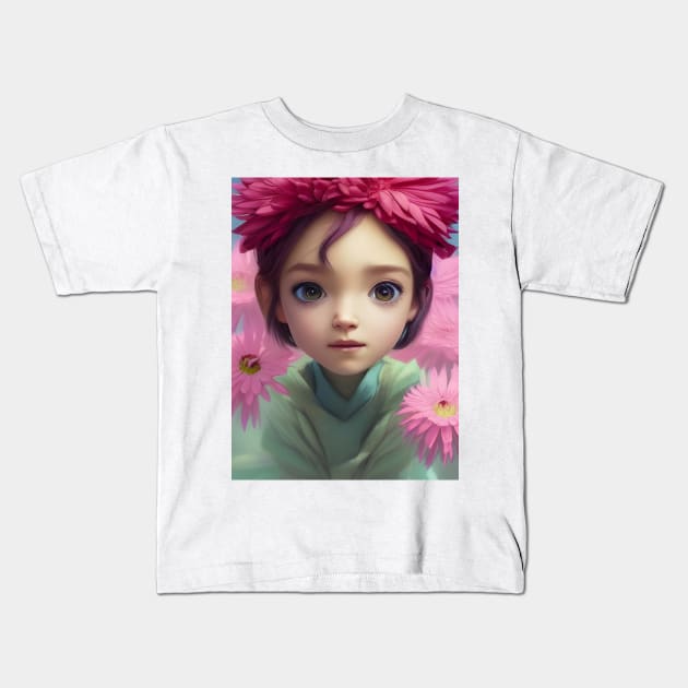 Pink Flowers in her Hair Kids T-Shirt by LyndiiLoubie